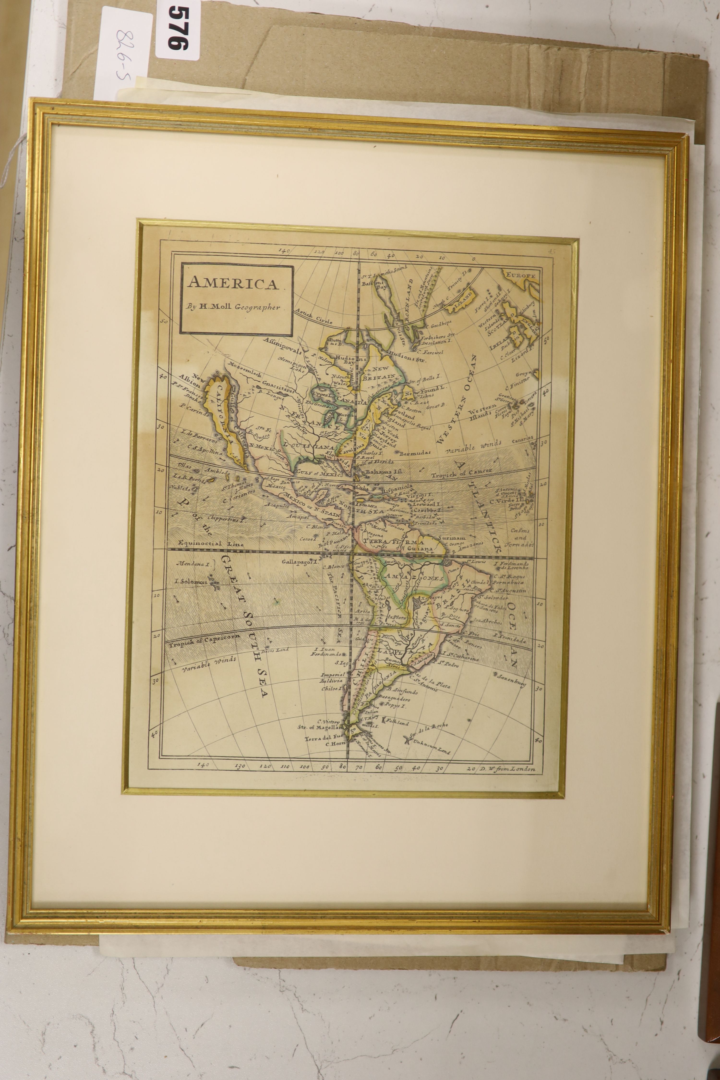 Herman Moll, coloured engraving, Map of America, 28 x 22cm